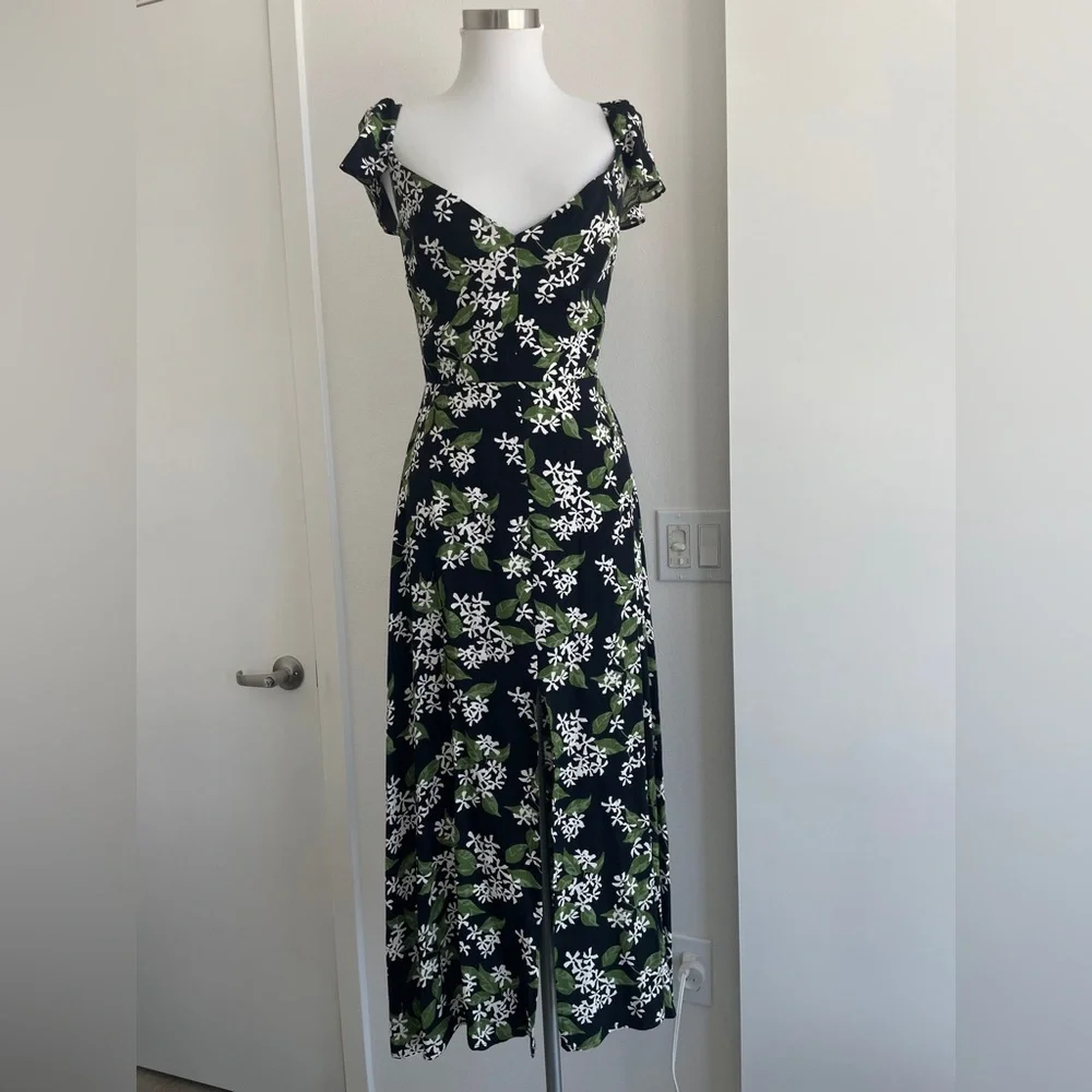 Reformation Baxley Floral Print Crepe De Chine Midi Dress Size 4